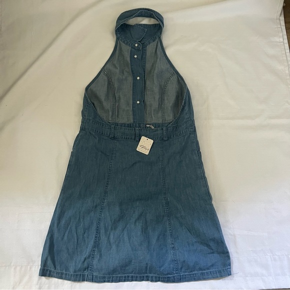Free people NWT denim collared halter dress with open back size medium - Picture 4 of 6